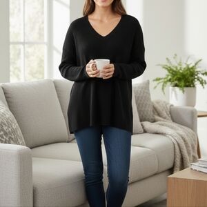 Lord & Taylor Black Sweater Size L Rayon Blend Lightweight Knit Pullover